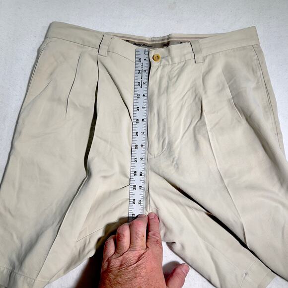 Tommy Bahama 100% Silk Shorts Men's 33W Cream Rib Knit Pleated Buttoned Pockets - Picture 9 of 10